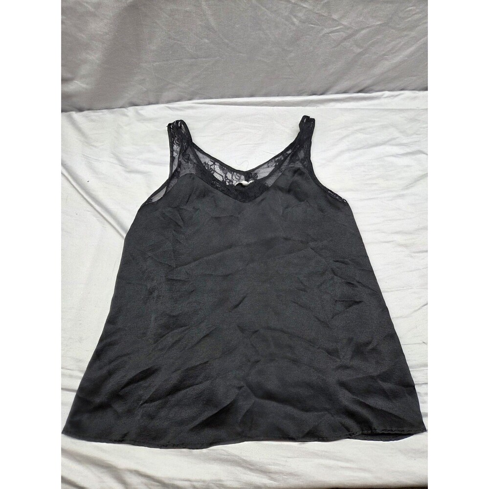 Maurices Womens Large Black Satin Lace Trim Cami Tank Top